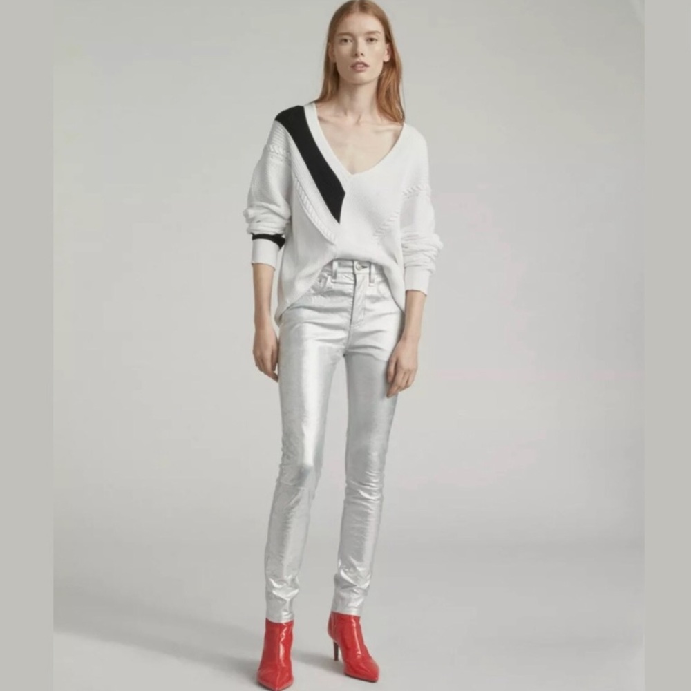 ✨NEW✨! Rag and Bone Lamb Leather METALLIC SILVER Jeans 😍 Pants - Picture 3 of 4